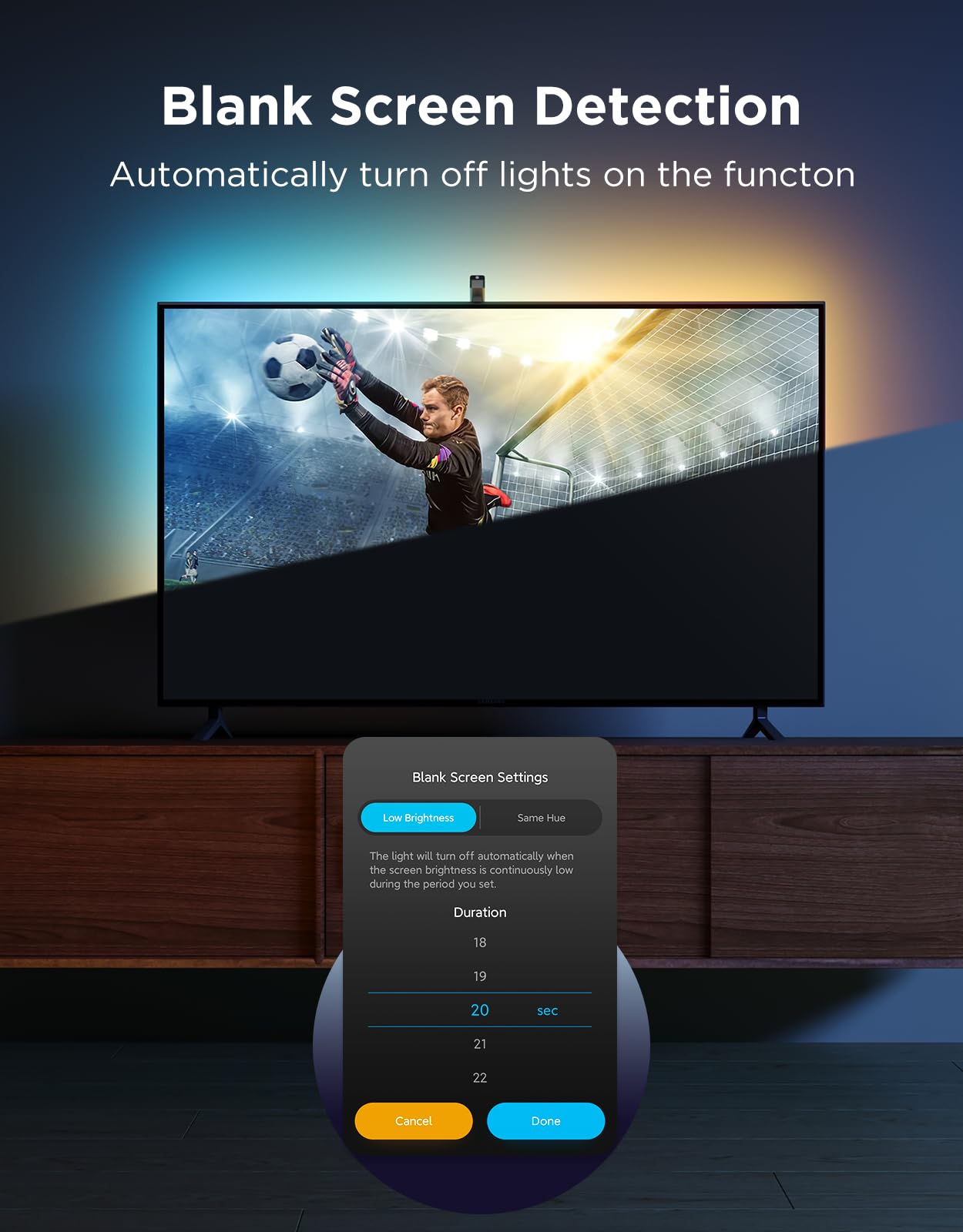 Cozy Glow™ TV Backlight 3 Lite with Fish-Eye Correction Function Sync to 55-65 Inch TVs, 11.8ft RGBICW Wi-Fi LED Strip Lights with Camera, 4 Colors in 1 Lamp Bead, Voice and APP Control, Adapter