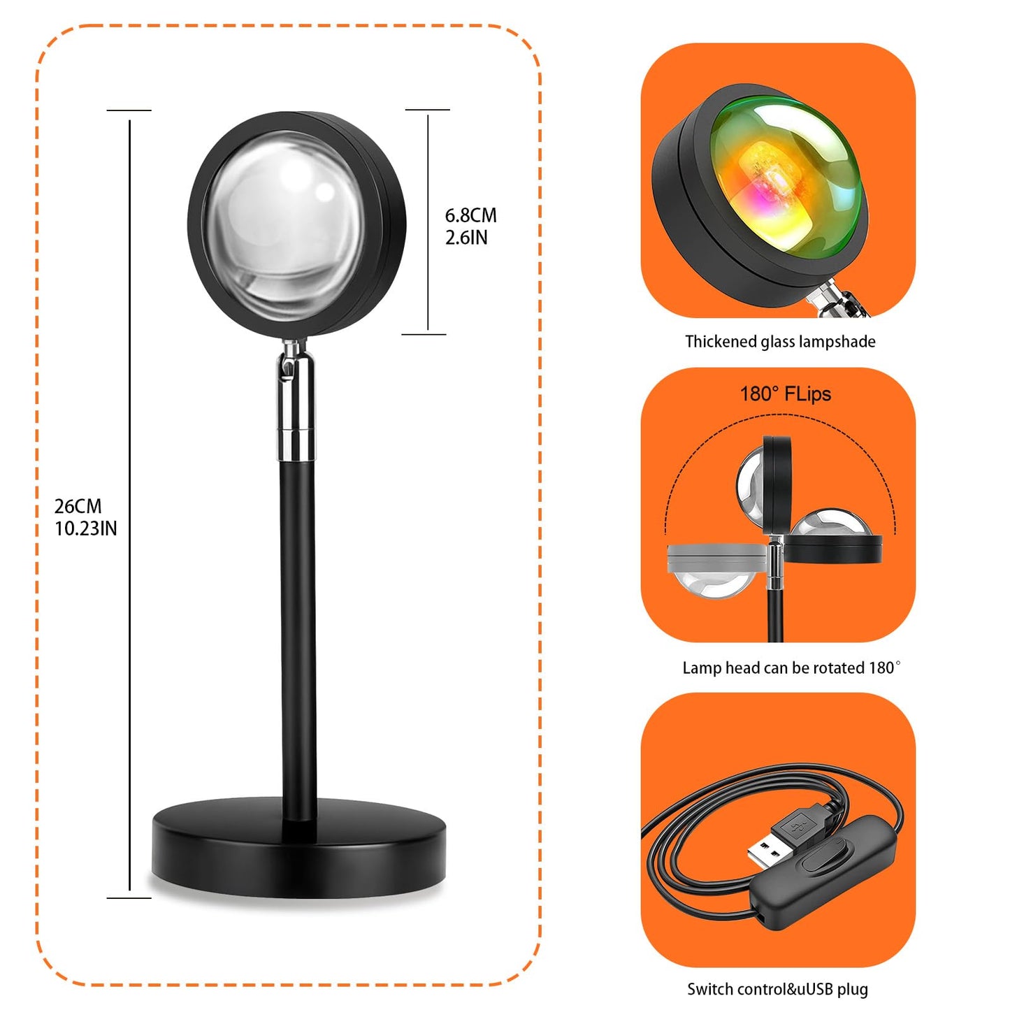 Cozy Glow™ Sunset Lamp Projector Multi-Color Multi-Mode, Dimmable, Timing, Music Rhythm, Sunset Background Wonderful Visual Impact, USB Plug and Play (Remote & APP)