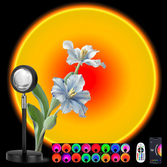 Cozy Glow™ Sunset Lamp Projector Multi-Color Multi-Mode, Dimmable, Timing, Music Rhythm, Sunset Background Wonderful Visual Impact, USB Plug and Play (Remote & APP)